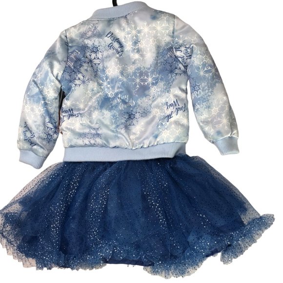 New NWT Disney Frozen Outfit Set Blue Coat Jacket + Tutu Skirt Silver Glitter 2T - Picture 11 of 12